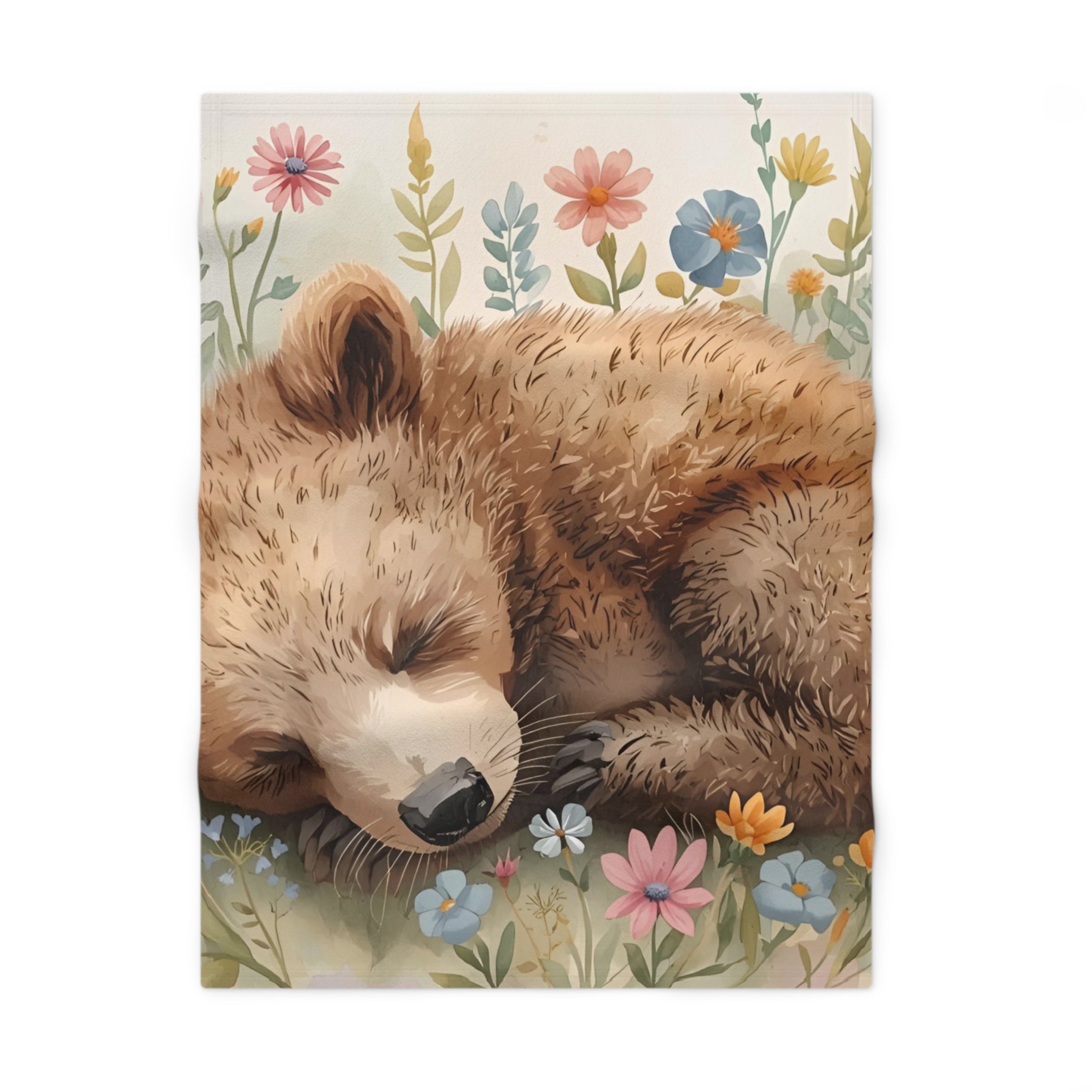 Cozy Woodland Sleeping Cub Baby Blanket Floral Bear Print - Rosetta Creative Boutique